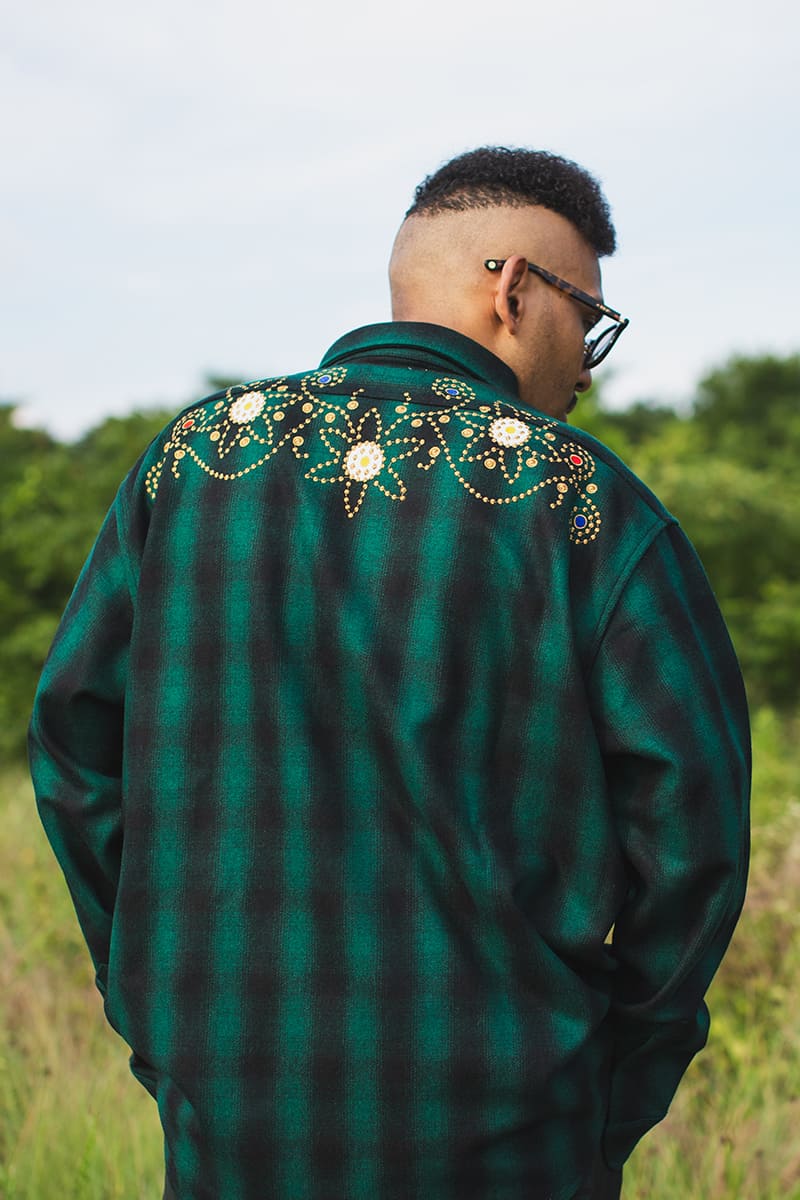 MAYO WOOL EMBROIDERY CHECK SHIRT JACKET - GREEN