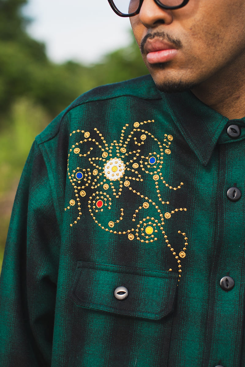 MAYO WOOL EMBROIDERY CHECK SHIRT JACKET - GREEN