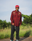 MAYO WOOL EMBROIDERY CHECK SHIRT JACKET - RED