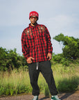 MAYO WOOL EMBROIDERY CHECK SHIRT JACKET - RED