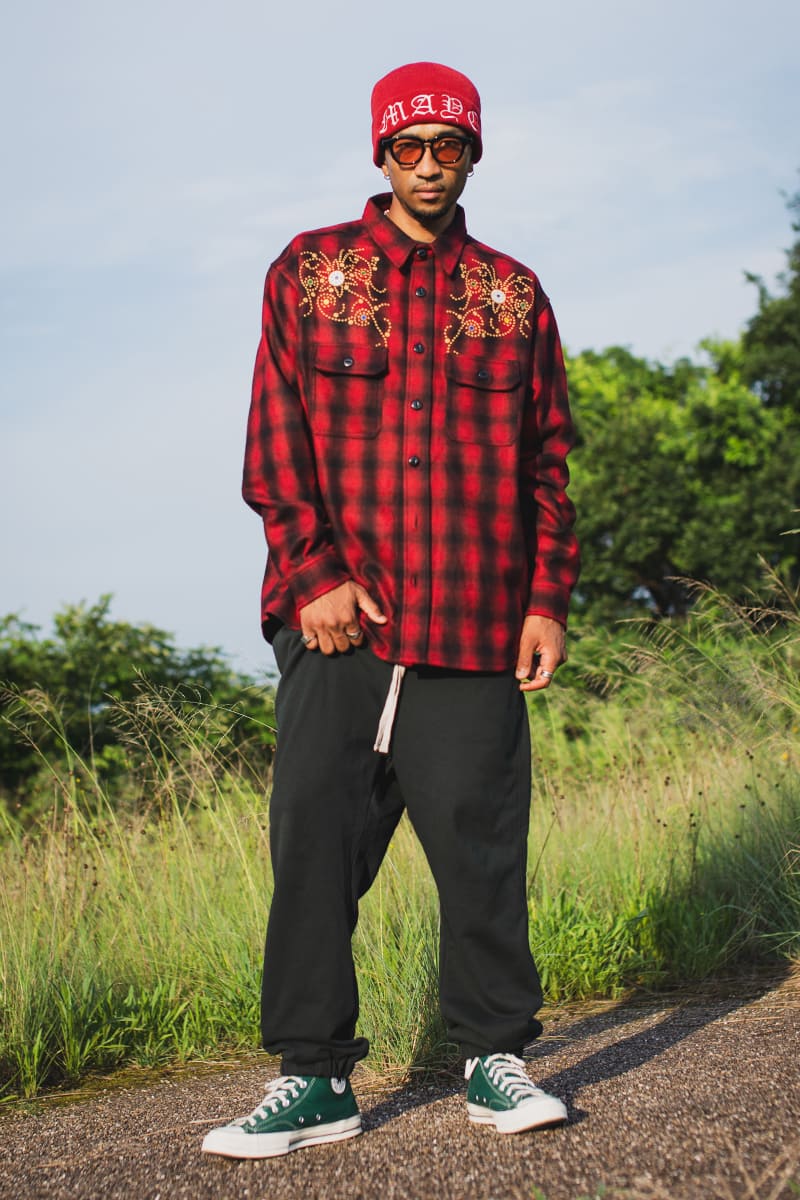 MAYO WOOL EMBROIDERY CHECK SHIRT JACKET - RED