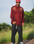 MAYO WOOL EMBROIDERY CHECK SHIRT JACKET - RED