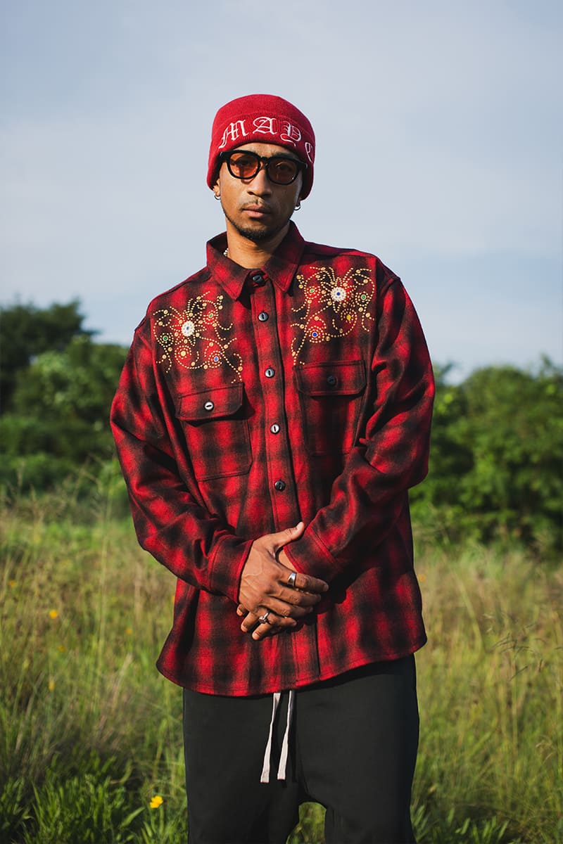 MAYO WOOL EMBROIDERY CHECK SHIRT JACKET - RED