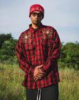 MAYO WOOL EMBROIDERY CHECK SHIRT JACKET - RED