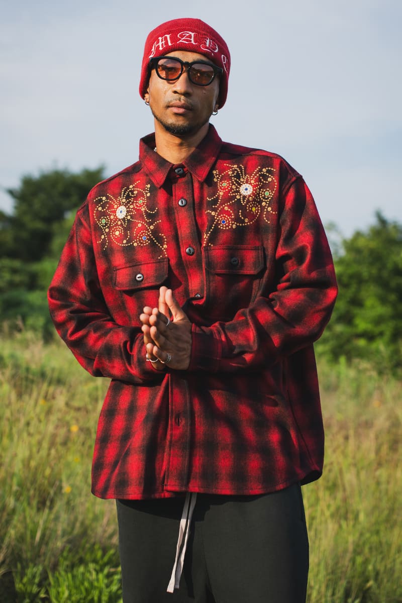 MAYO WOOL EMBROIDERY CHECK SHIRT JACKET - RED