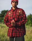 MAYO WOOL EMBROIDERY CHECK SHIRT JACKET - RED