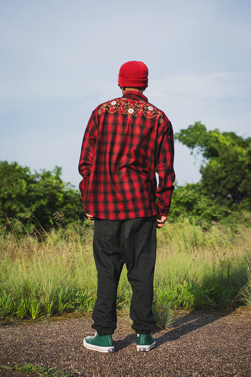 MAYO WOOL EMBROIDERY CHECK SHIRT JACKET - RED