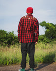 MAYO WOOL EMBROIDERY CHECK SHIRT JACKET - RED