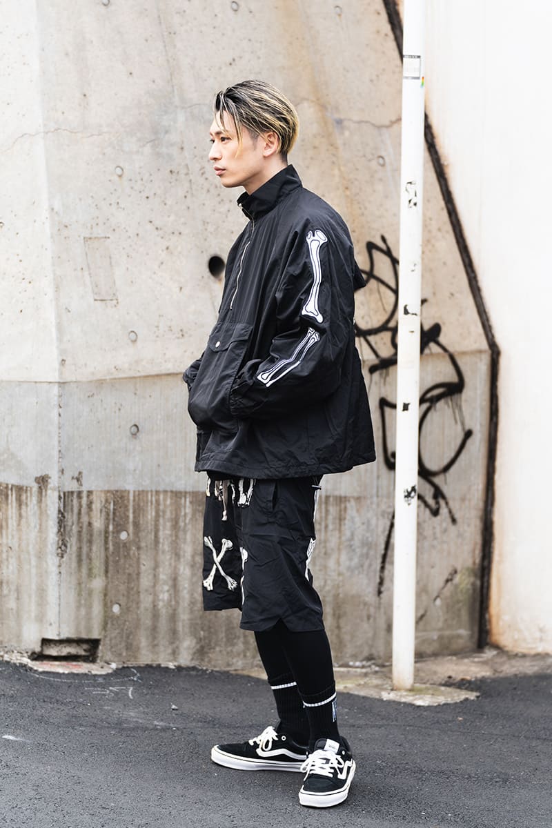 MAYO BONES Embroidery Nylon Anorak - BLACK