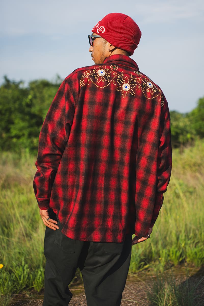 MAYO WOOL EMBROIDERY CHECK SHIRT JACKET - RED