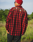 MAYO WOOL EMBROIDERY CHECK SHIRT JACKET - RED