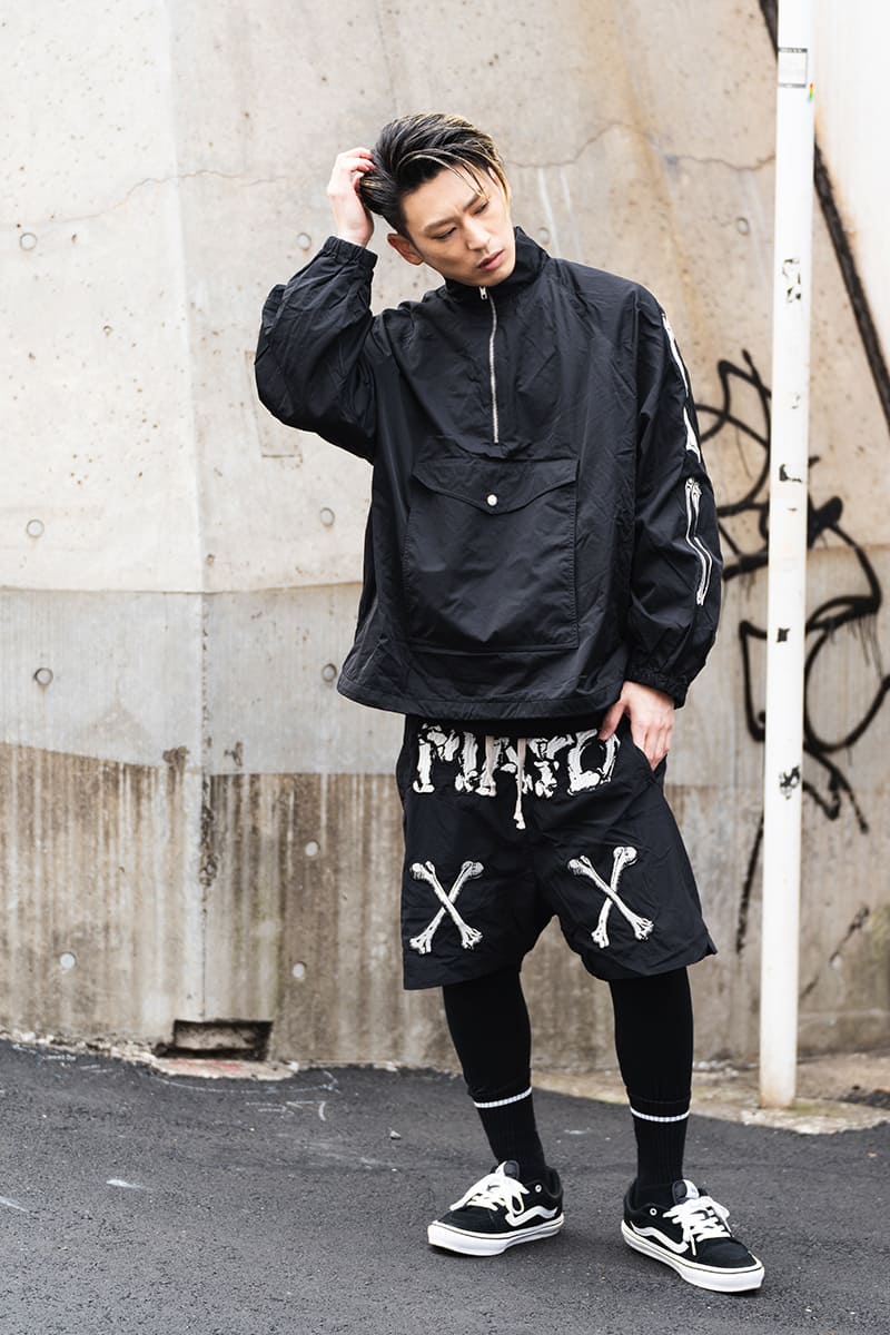 MAYO BONES Embroidery Nylon Anorak - BLACK