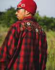 MAYO WOOL EMBROIDERY CHECK SHIRT JACKET - RED