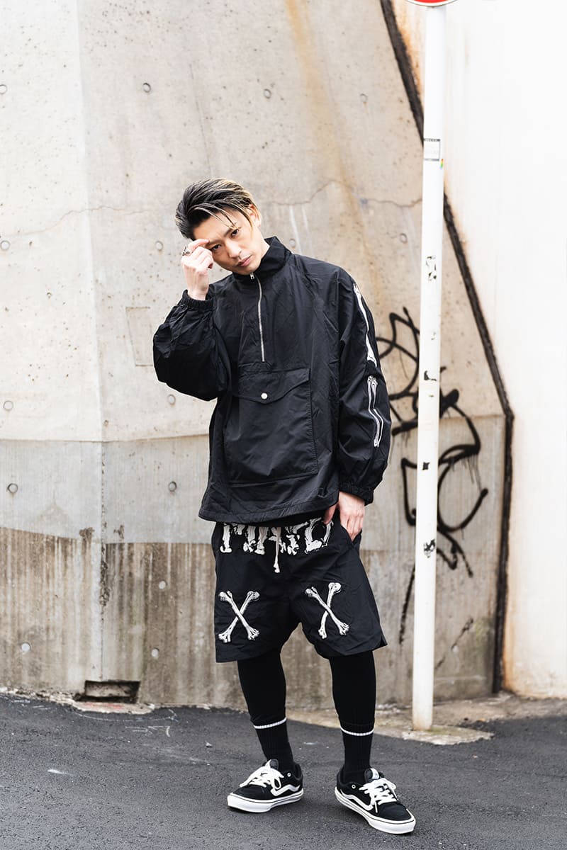 MAYO BONES Embroidery Nylon Anorak - BLACK