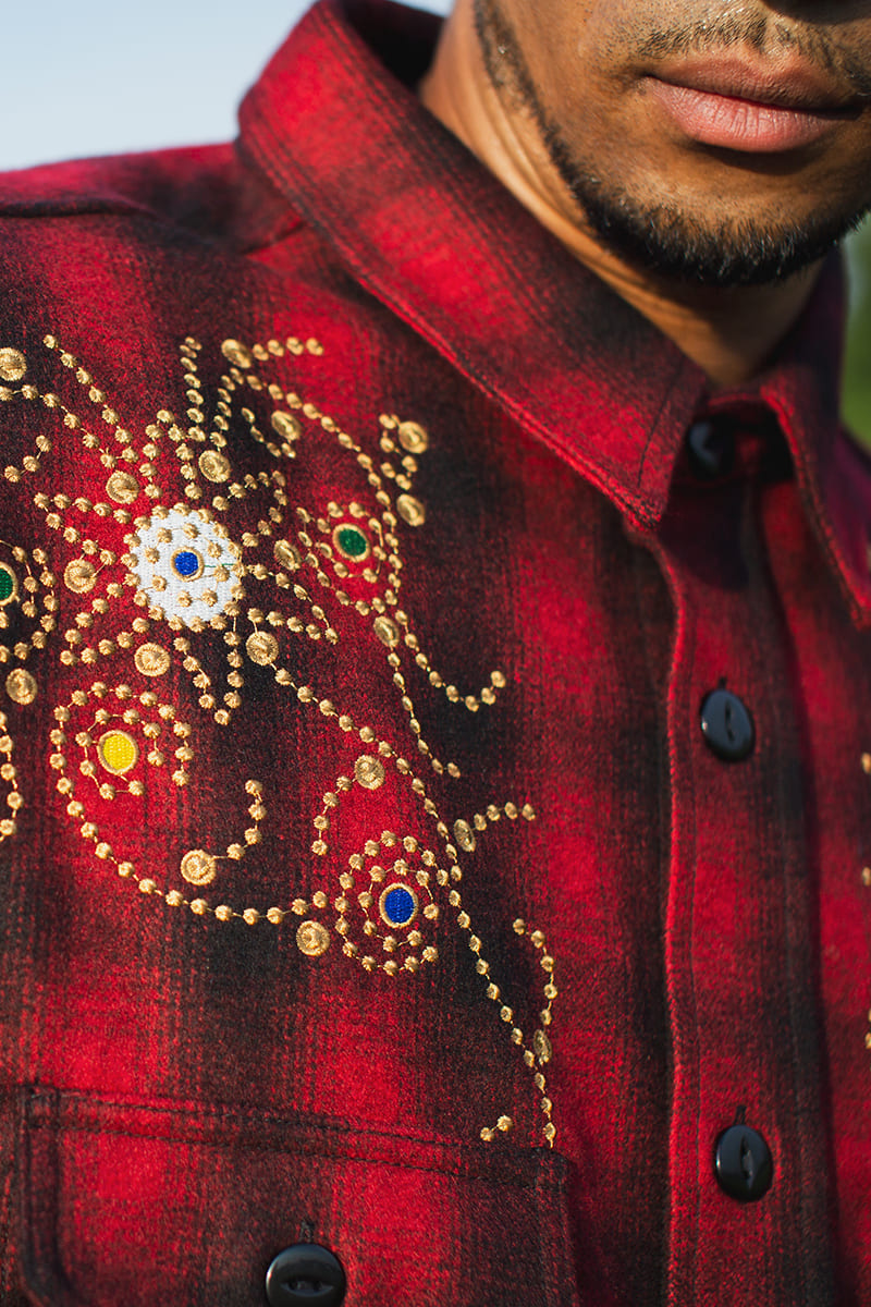 MAYO WOOL EMBROIDERY CHECK SHIRT JACKET - RED