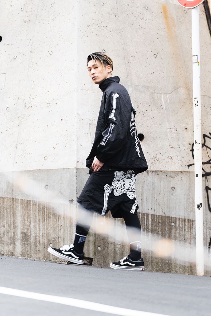 MAYO BONES Embroidery Nylon Anorak - BLACK