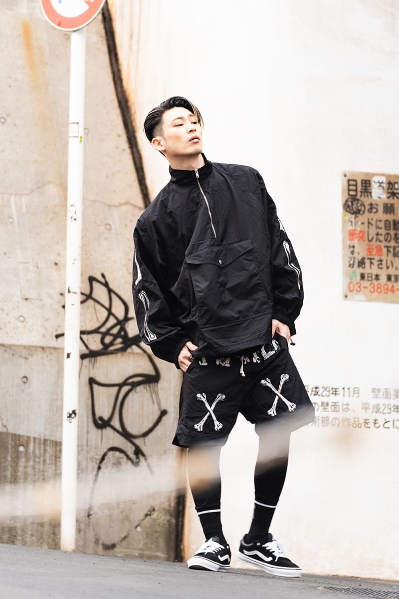 MAYO BONES Embroidery Nylon Anorak - BLACK