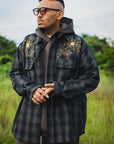 MAYO WOOL EMBROIDERY CHECK SHIRT JACKET - BLACK