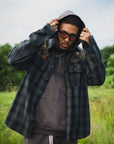 MAYO WOOL EMBROIDERY CHECK SHIRT JACKET - BLACK