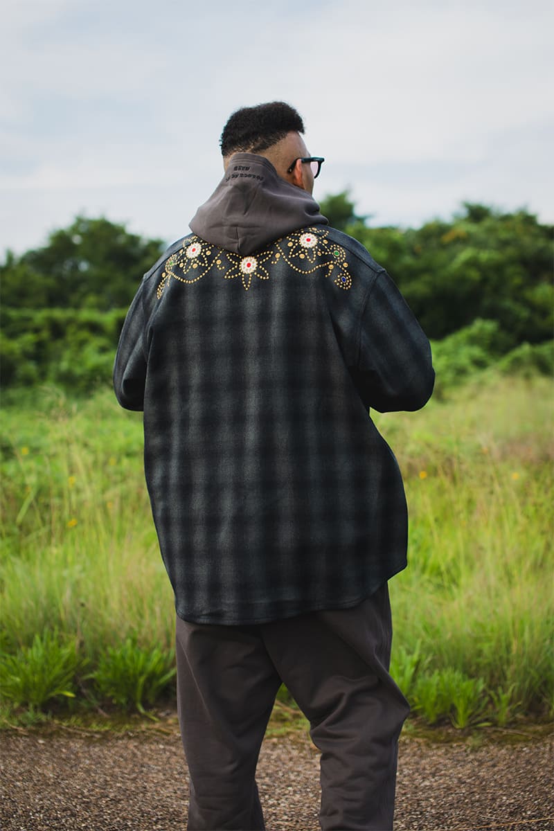 MAYO WOOL EMBROIDERY CHECK SHIRT JACKET - BLACK