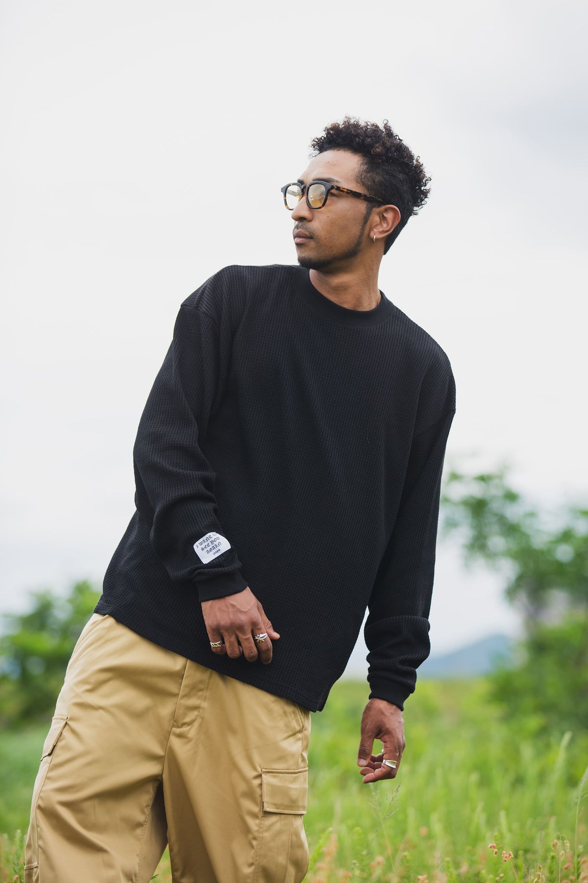 PLAIN EMBROIDERY THERMAL LONG SLEEVE TEE