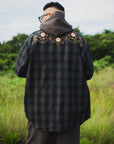 MAYO WOOL EMBROIDERY CHECK SHIRT JACKET - BLACK