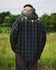 MAYO WOOL EMBROIDERY CHECK SHIRT JACKET - BLACK