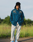 【WEB LIMITED】MAYO WOOL EMBROIDERY CHECK SHIRT JACKET - TURQUOISE BLUE