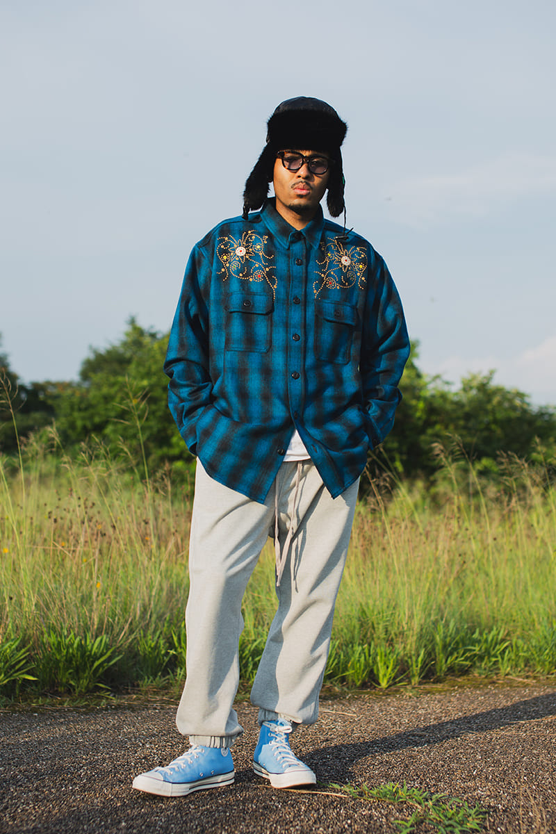 【WEB LIMITED】MAYO WOOL EMBROIDERY CHECK SHIRT JACKET - TURQUOISE BLUE