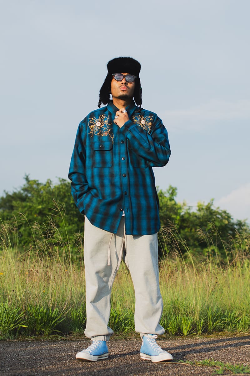 【WEB LIMITED】MAYO WOOL EMBROIDERY CHECK SHIRT JACKET - TURQUOISE BLUE