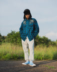 【WEB LIMITED】MAYO WOOL EMBROIDERY CHECK SHIRT JACKET - TURQUOISE BLUE