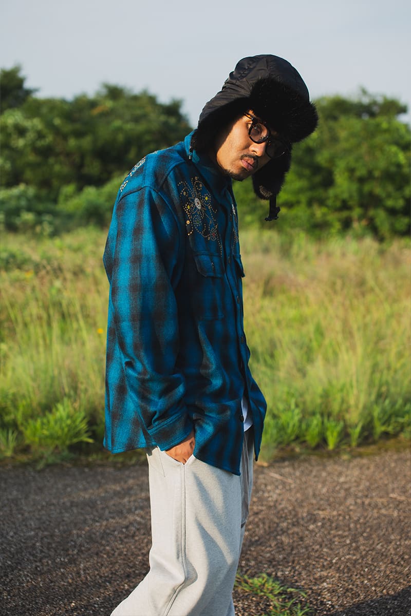 【WEB LIMITED】MAYO WOOL EMBROIDERY CHECK SHIRT JACKET - TURQUOISE BLUE