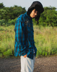 【WEB LIMITED】MAYO WOOL EMBROIDERY CHECK SHIRT JACKET - TURQUOISE BLUE