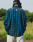 【WEB LIMITED】MAYO WOOL EMBROIDERY CHECK SHIRT JACKET - TURQUOISE BLUE