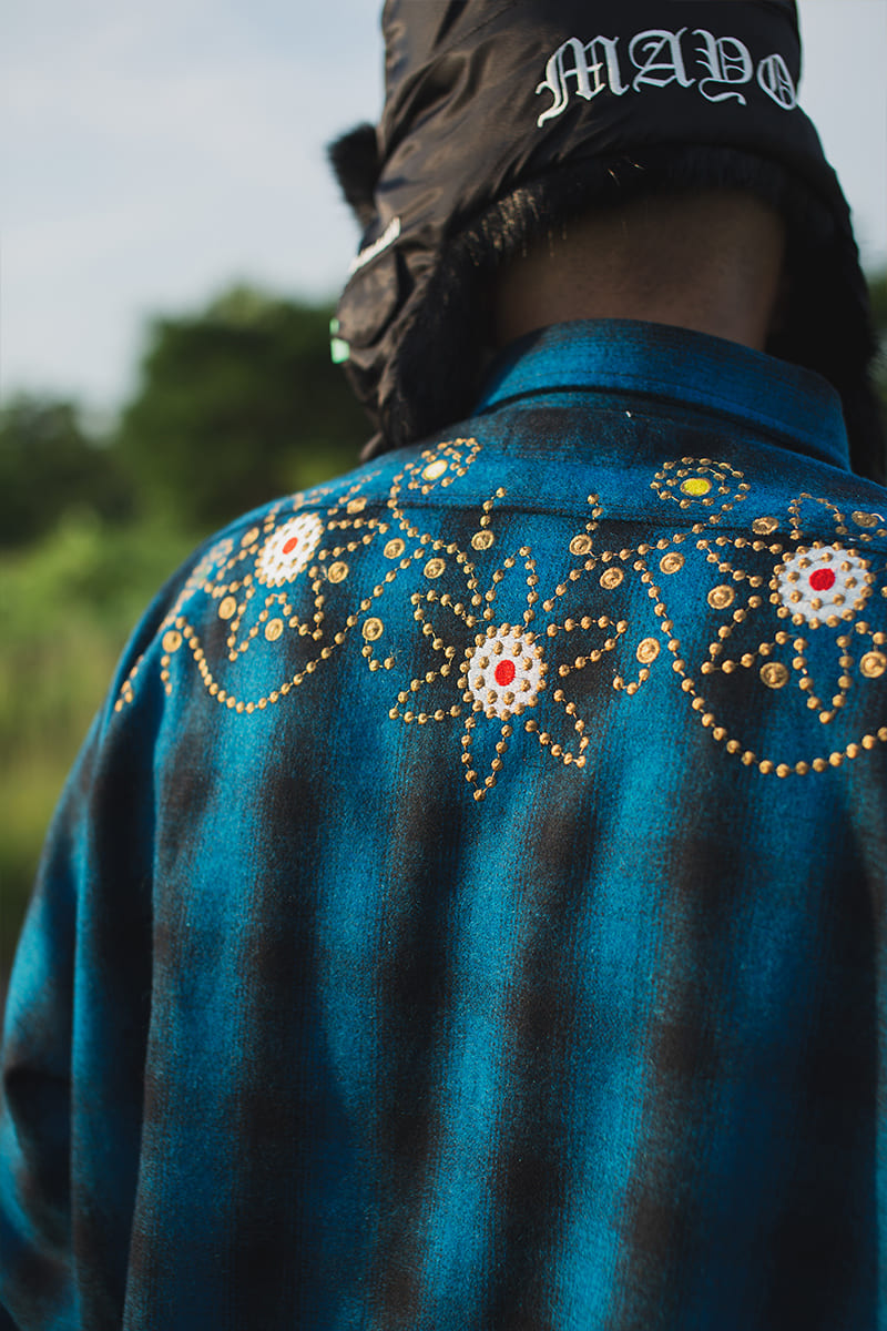 【WEB LIMITED】MAYO WOOL EMBROIDERY CHECK SHIRT JACKET - TURQUOISE BLUE