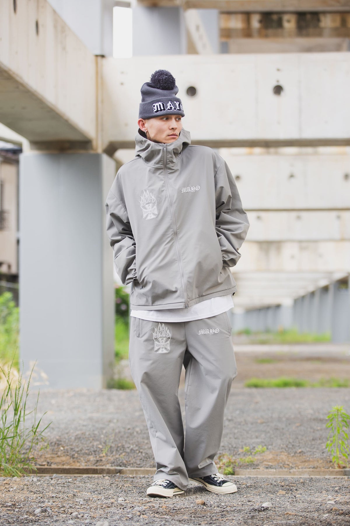FIRE IRON CROSS EMBROIDERY NYLON PANTS