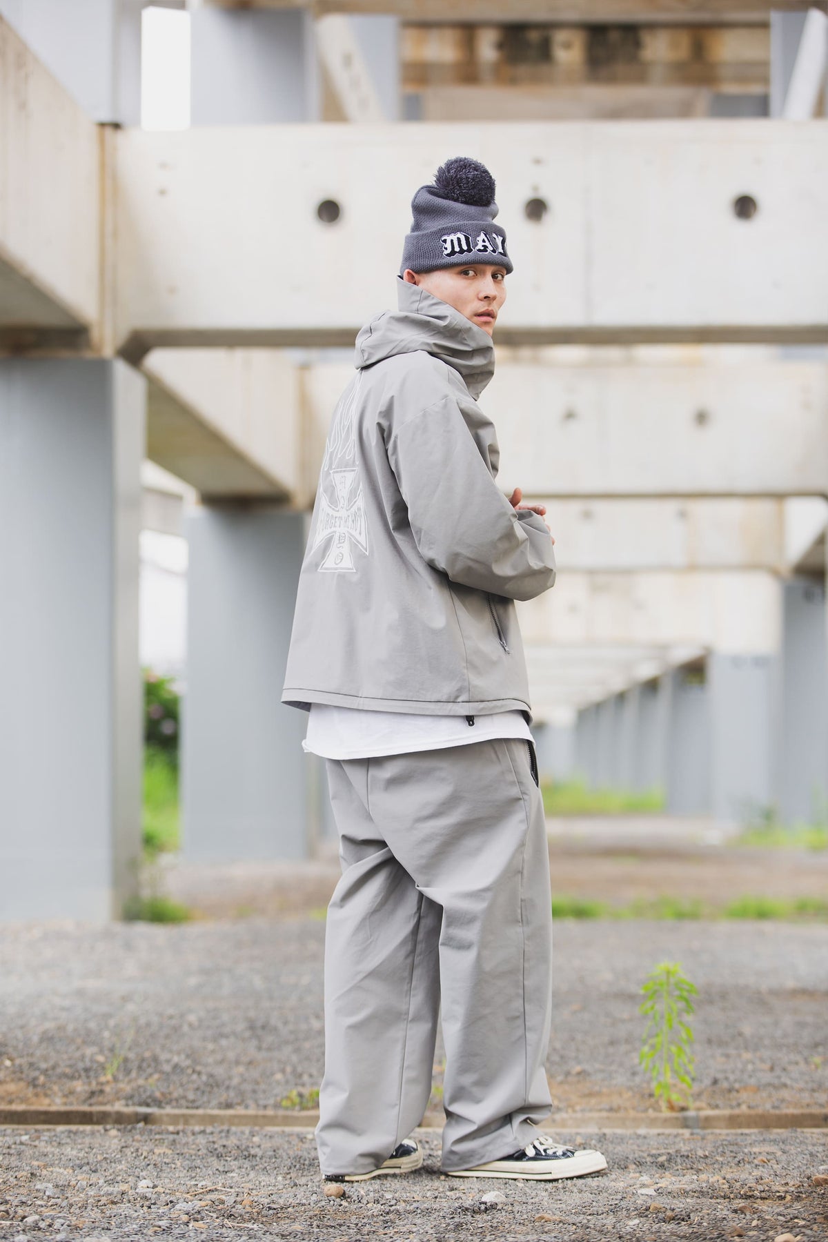 FIRE IRON CROSS EMBROIDERY NYLON PANTS
