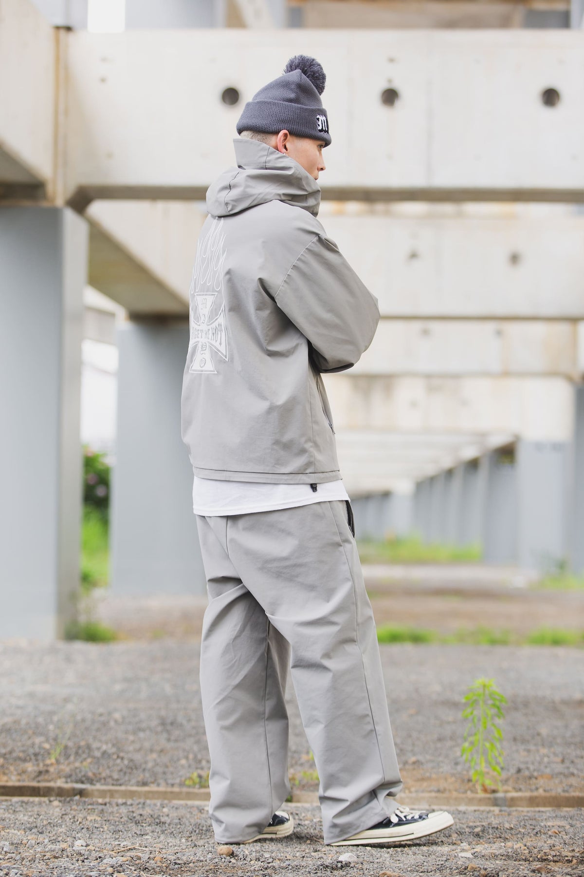FIRE IRON CROSS EMBROIDERY NYLON PANTS