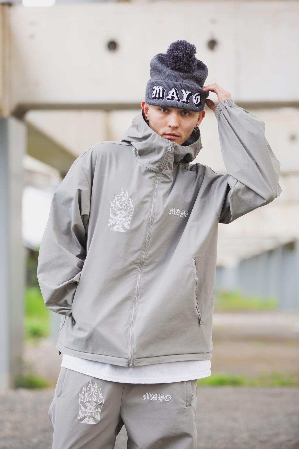 FIRE IRON CROSS EMBROIDERY NYLON JKT