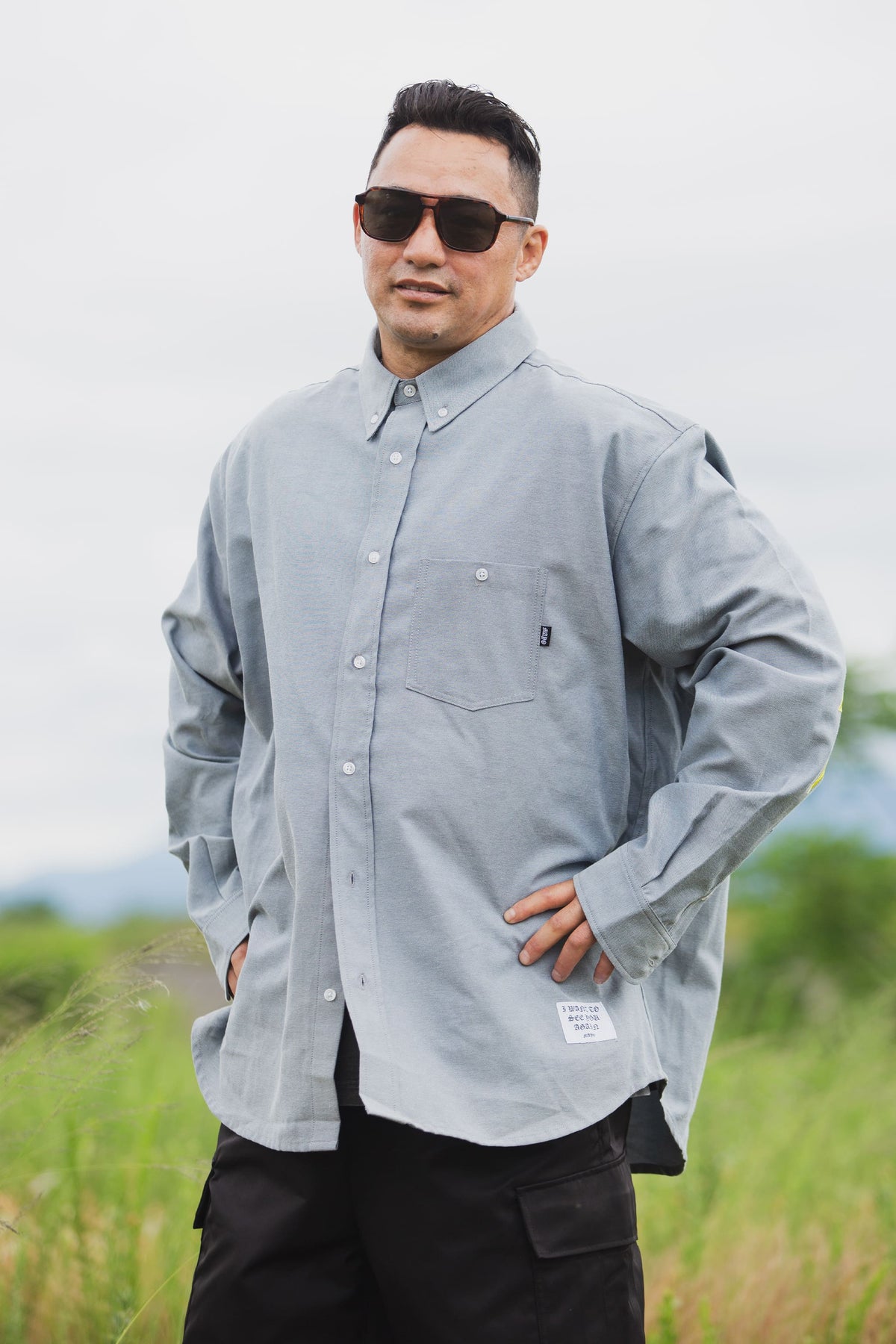 THUNDER FRANKEN EMBROIDERY LONG SLEEVED BUTTON-DOWN SHIRT