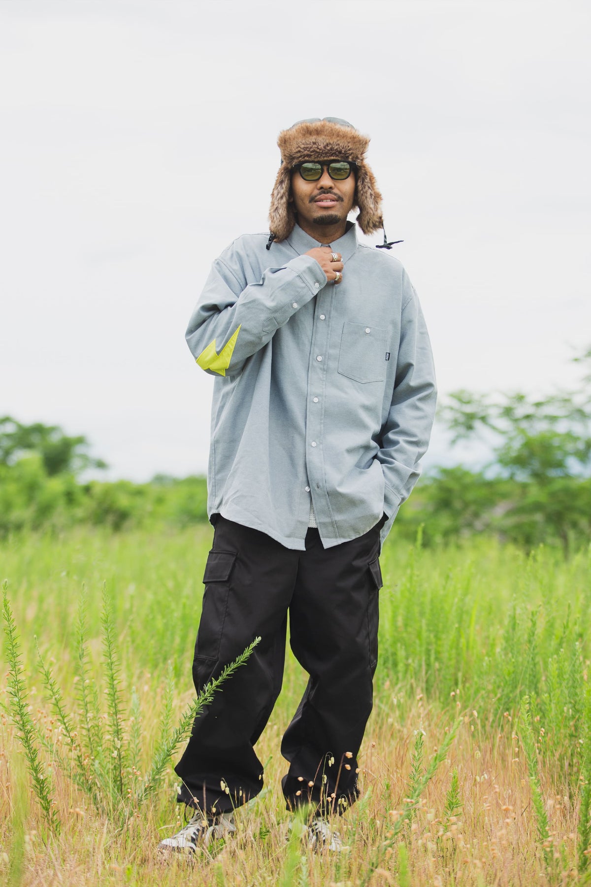 THUNDER FRANKEN EMBROIDERY LONG SLEEVED BUTTON-DOWN SHIRT