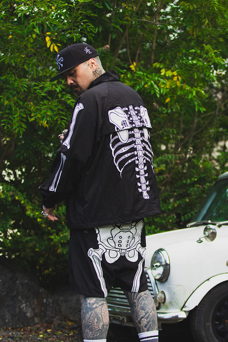 MAYO BONES Embroidery Nylon Anorak - BLACK