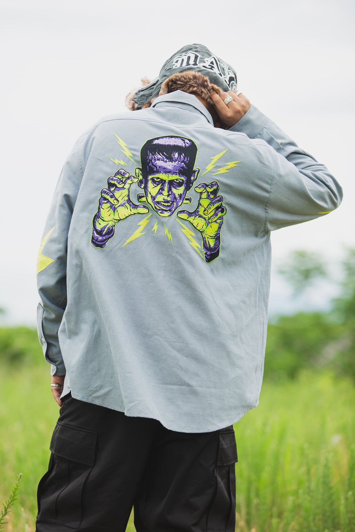 THUNDER FRANKEN EMBROIDERY LONG SLEEVED BUTTON-DOWN SHIRT