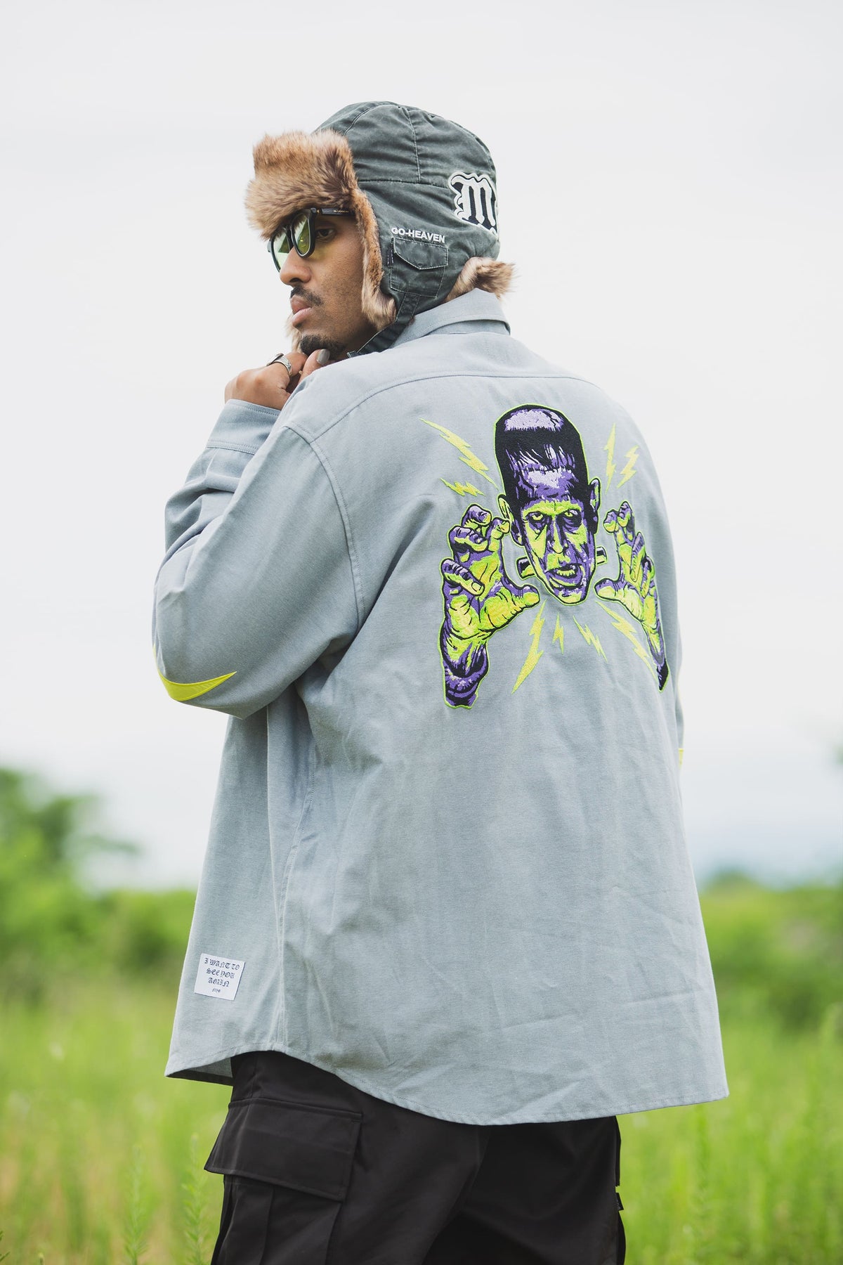 THUNDER FRANKEN EMBROIDERY LONG SLEEVED BUTTON-DOWN SHIRT