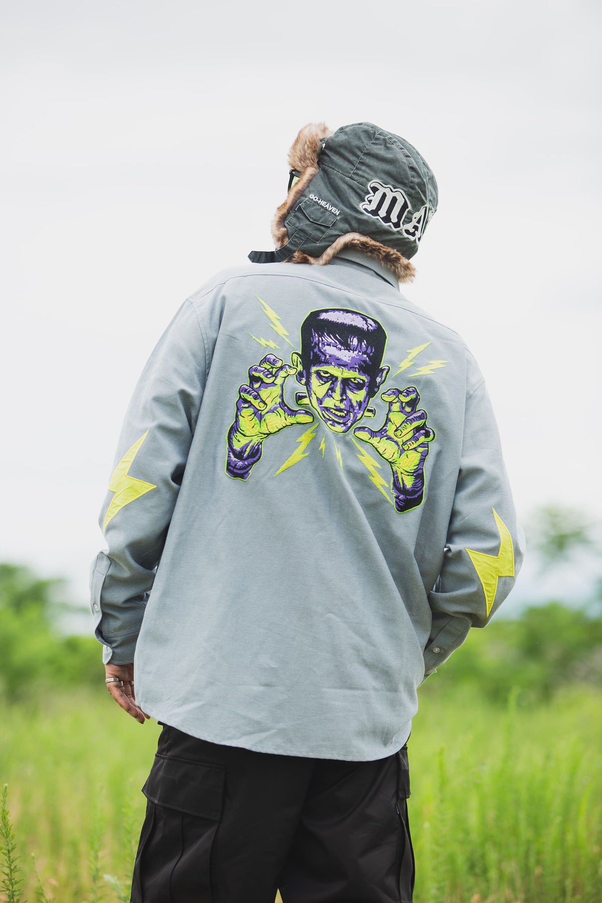 THUNDER FRANKEN EMBROIDERY LONG SLEEVED BUTTON-DOWN SHIRT