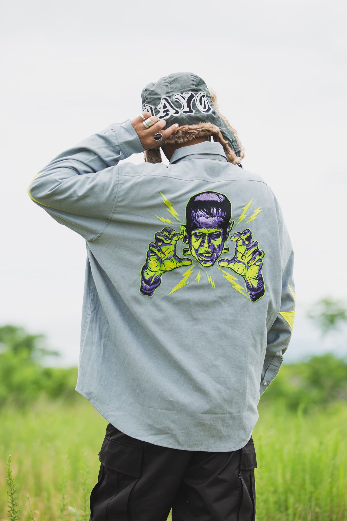THUNDER FRANKEN EMBROIDERY LONG SLEEVED BUTTON-DOWN SHIRT