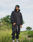 PLAIN EMBROIDERY SWEAT PANTS - BLACK