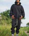 PLAIN EMBROIDERY HOODIE - BLACK