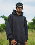 PLAIN EMBROIDERY HOODIE - BLACK