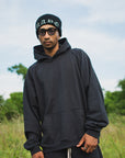 PLAIN EMBROIDERY HOODIE - BLACK